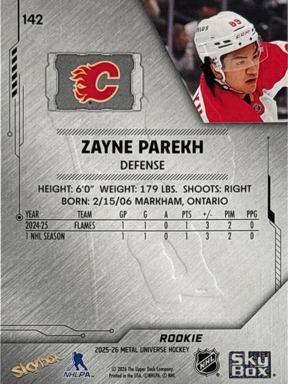 Skybox Zayne Parekh Rookies Hockey Trading Card